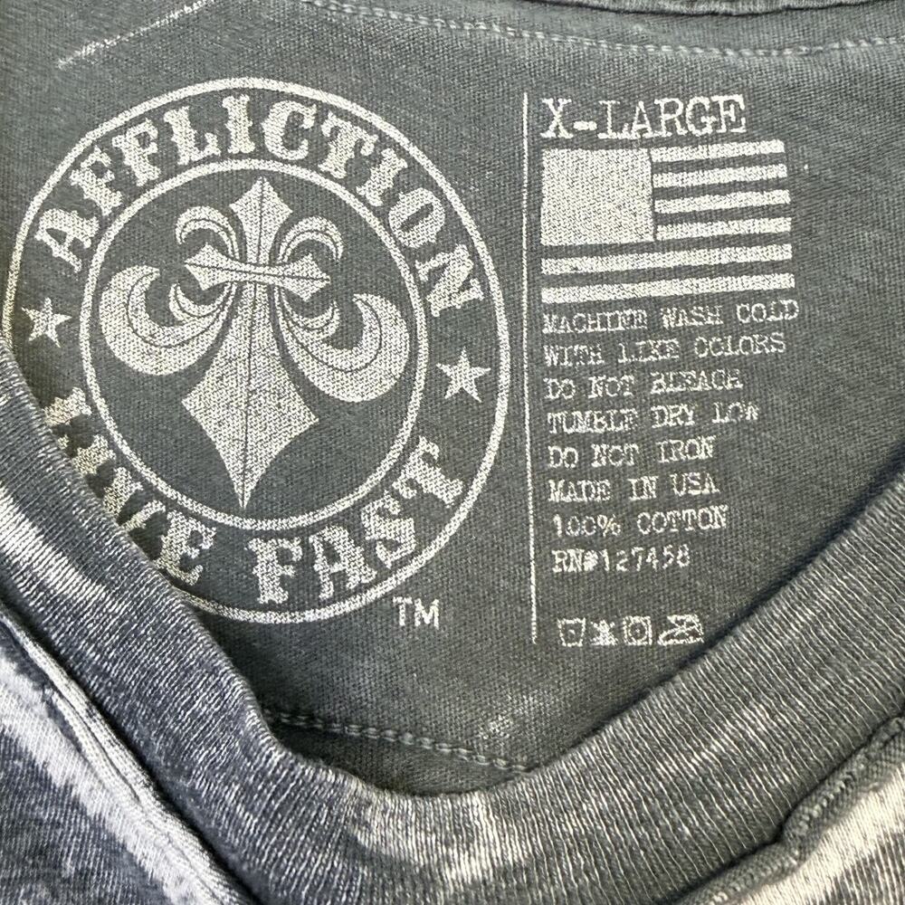 Affliction Shirt Mens XL Gray Live Fast Born Free Skull Graphic Biker Tee - Picture 7 of 10